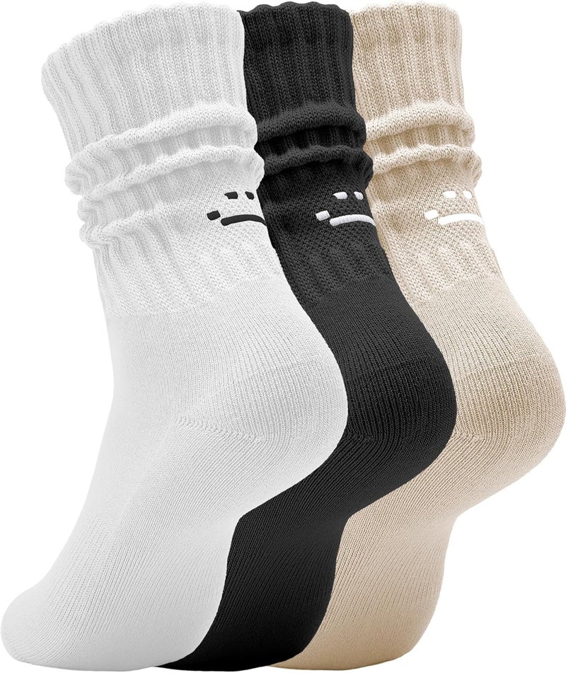 AugRing Store Women's Cute Scrunch Slouch Crew Socks 3Pack Retro Kawaii Chunky Ribbed Cotton Boot Sneaker Cozy Calf Socks Size 5–11 - Image 1